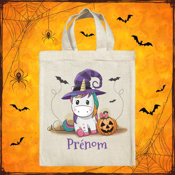 Personalisierte Halloween-Tragetasche - Hexeneinhorn