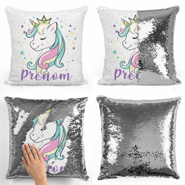 Personalisierte Kissen mit Wendepailletten - Einhornprinzessin