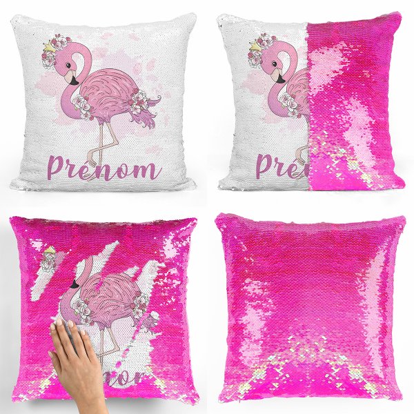 Personalisierte Kissen mit Wendepailletten - Flamingo