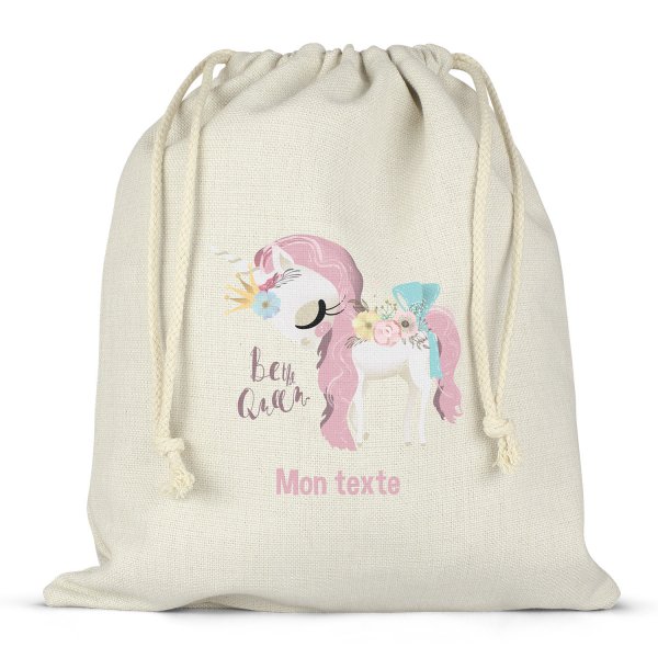 Personalisierter Lunchbox-Beutel mit Schnüren - Einhorn Be the Queen