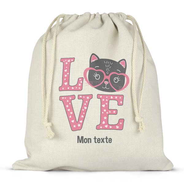 Personalisierter Lunchbox-Beutel mit Schnüren - Katze Love